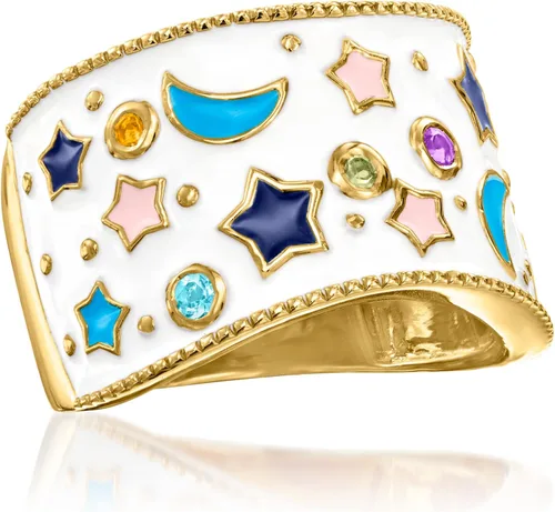 Vista 4 de Ross-Simons Anillo celestial con piedras preciosas múltiples y esmalte multicolor de 0.12 qt t en oro de 18 quilates sobre plata esterlina