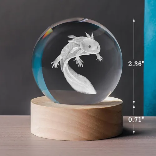 Vista 2 de Bola de Cristal 3D Axolotl de 60mm Axolotl Lámpara Nocturna de Juguete Regalos para Mujeres Esposa Novia Mamá Pareja Figura de Axolotl para Niñas