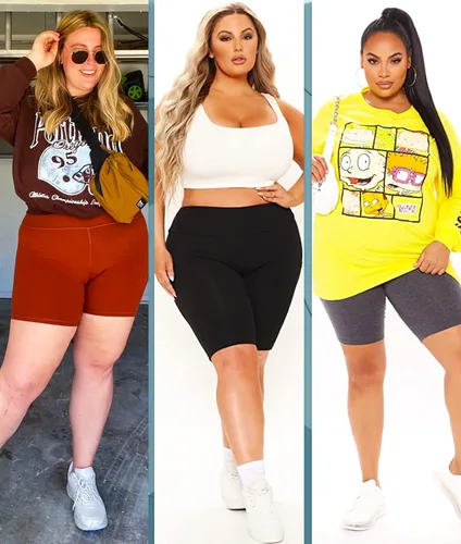 Vista 5 de NEW YOUNG Paquete de 3 pantalones cortos de ciclismo de talla grande con bolsillos para mujer, pantalones de yoga de cintura alta de 8 pulgadas