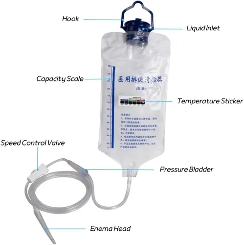 Vista 2 de Bolsa de enema para limpieza de colon 40.6 fl oz hogar reutilizable colon enema bolsa kit de limpieza portátil