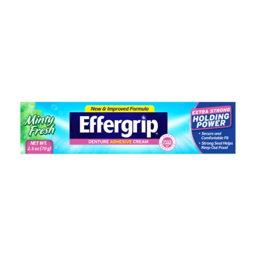 Vista 2 de Effergrip Crema adhesiva para dentaduras postizas, poder de sujeción extra fuerte, 2.5 onzas (paquete de 2)
