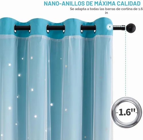 Vista 3 de Stiio 2 paneles de cortinas opacas con recorte de estrellas, 52 pulgadas de Azul y morado