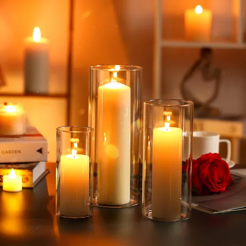 Vista 4 de PHOSPHOR Portavelas Hurricane para velas de pilar cilindros de vidrio transparente centros de mesa jarrones decoración de mesa centro de mesa