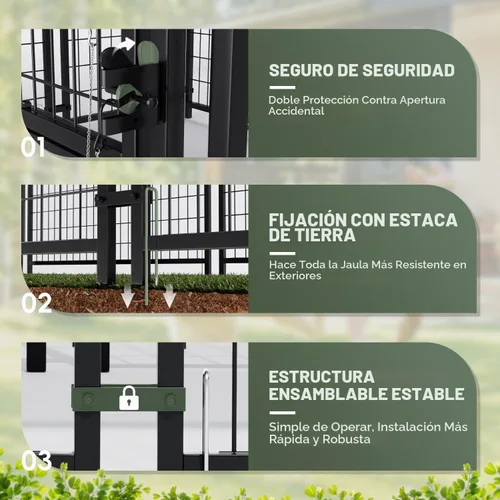 Vista 5 de Greesum - Perrera grande para exterior de perros, con valla de alambre soldado resistente de acero, con cerradura segura/cubierta de techo