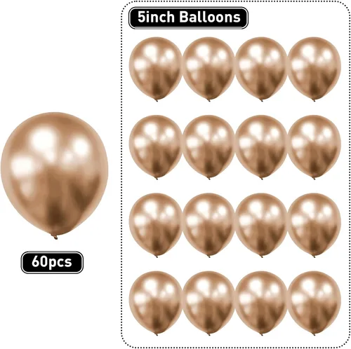 Vista 3 de Globos dorados champán, 60 globos pequeños de látex champán metálico de 5 pulgadas para arco de guirnalda de globos, globos cromados y champán de 5