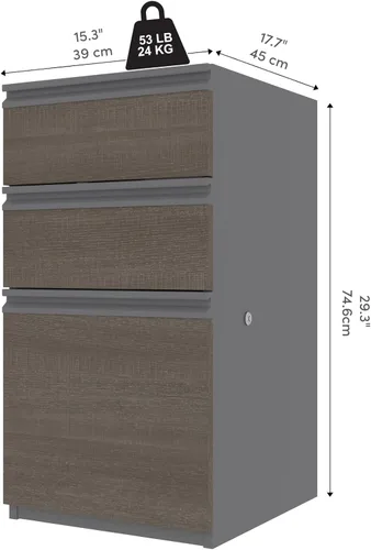 Vista 2 de Bestar Prestige + Pedestal complementario, 16 W, gris ladrido y pizarra 1 file drawer; for home office use; Cherry Wood construction; Classic