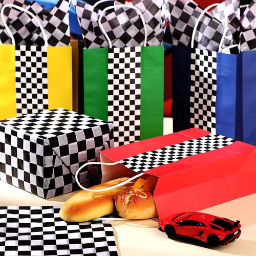 Vista 5 de Glenmal Paquete de 16 bolsas de regalo para autos de carreras con papel de seda a granel de 8.3 x 5.9 x 3.1 pulgadas, bolsas de recuerdo de fiesta