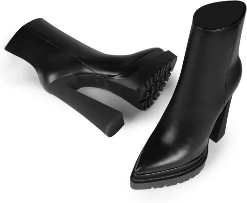 Vista 3 de ISNOM Botas de plataforma gruesa para mujer con suela de lengüeta cremallera lateral y diseño de tacón de bloque