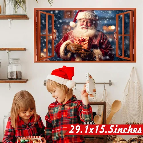 Vista 4 de Calcomanías de Pared de Navidad, Pegatinas de Papá Noel para Decoraciones de Pared de Navidad Interior, Calcomanías de Ventana Falsa de Navidad