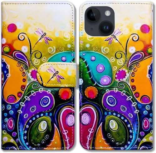 Vista 11 de Bcov Funda para iPhone 15 Plus, piel con tapa y función atril para iPhone 15 Plus, color verde pájaro negro