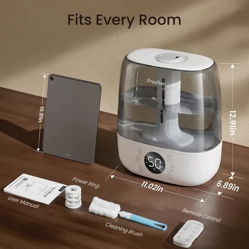 Vista 8 de Provirtec 6L Self-Cleaning Humidifier for Large Room, Warm & Cool Mist No-Leak Design, Easy Clean, Top Fill, 60H Runtime, Quiet Ultrasonic, Auto