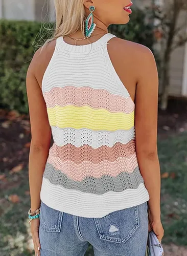 Vista 3 de FARYSAYS Womens Summer Crewneck Tank Tops Knit Color Block Sleeveless Shirts