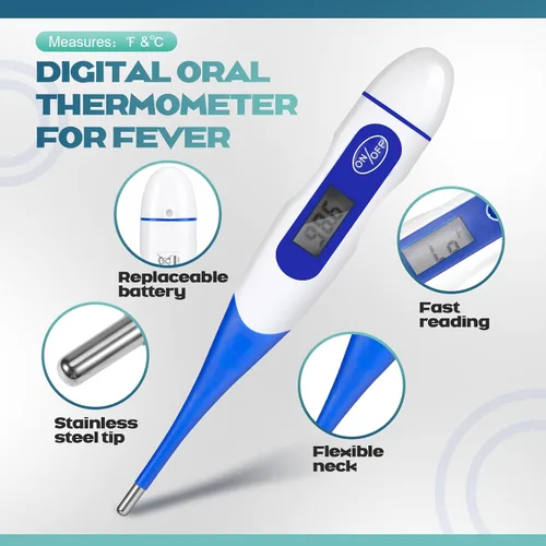 Vista 2 de TrelaCo Termómetro oral digital para adultos, 6 unidades, para fiebre, cuerpo basal, lectura rápida, punta flexible para la medición de temperatura