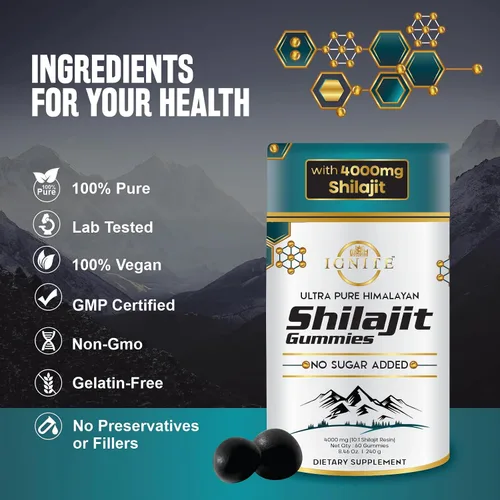 Vista 7 de MBDH Wellness Gomitas Shilajit del Himalaya puras de 4000 mg, sin azúcar con Ashwagandha KSM-66, Gokshura y 75% ácido fúlvico, 60 gomitas