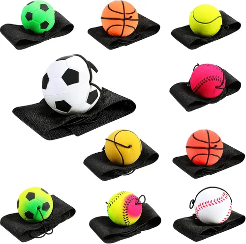 Vista 12 de Skylety Bola de Muñeca con Rebote de 1.85 Pulgadas, Bola de Deporte de Goma con Correa y Cuerda, Bolas Reboteadoras de Baloncesto, Béisbol, Fútbol