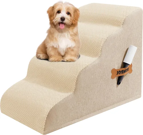Vista 26 de Escaleras para perros Romrol, rampa para camas y sofás, escalones extra anchos para mascotas con cubierta duradera impermeable y antideslizante