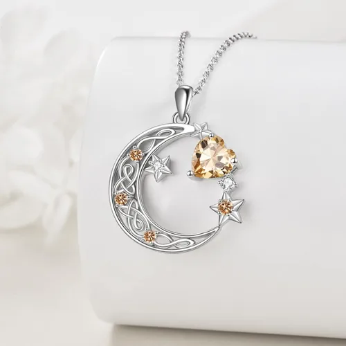 Vista 3 de Collar de plata de ley con estrella de luna creciente para mamá e hija, piedra natal, granate, día de la madre, cumpleaños, joyería celta, regalos