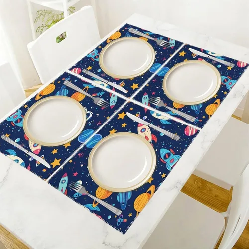 Vista 5 de Spaceship Astronaut Placemats Set of 6 Resistant Table Mats Washable Place Mats for Dinner Party Table Decoration