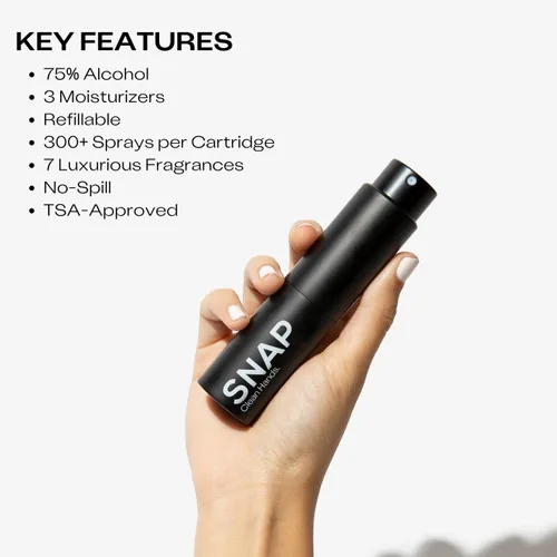 Vista 2 de SNAP Wellness On the Go - Desinfectante de manos tamaño de viaje, 0.5 onzas líquidas, 300 aerosoles por catridge, desinfectante líquido recargable