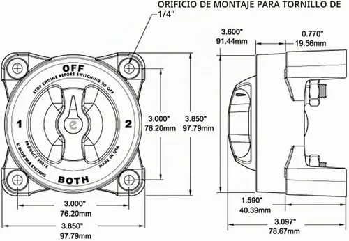 Vista 2 de Blue Sea Systems - Interruptor de batería de encendido/apagado serie HD, 500 A