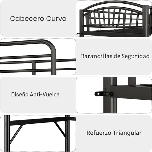 Vista 6 de Decofy - Cama elevada de metal tamaño individual, cama elevada con cajón lateral, escalera convertible y barandillas de seguridad de longitud