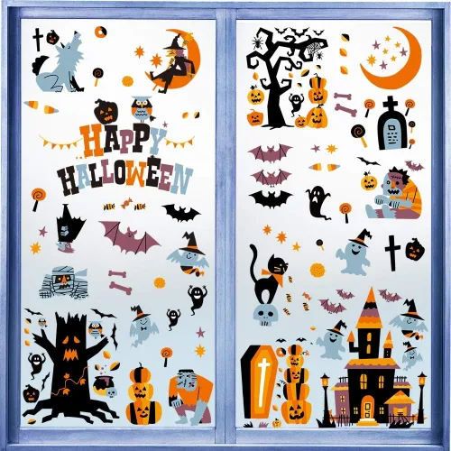 Vista 8 de CCINEE 216 calcomanías de arce para ventana, 6 hojas de otoño, hojas de roble y bellotas surtidas, calcomanías para ventana de otoño, Acción de 216