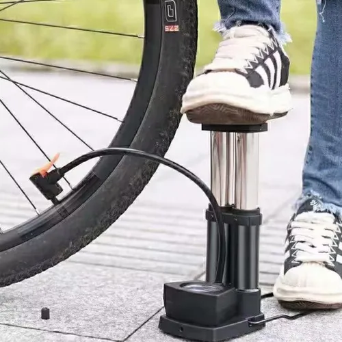 Vista 2 de Bomba de aire de doble cilindro de pie, bombas de piso de bicicleta, bomba de aire para bola, para bicicleta, motocicleta y almohada inflable