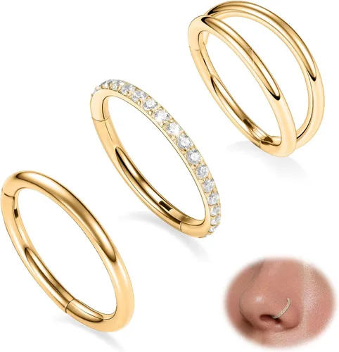 Vista 11 de GAGABODY 2 piercings para la nariz, calibre 20G, 18G, 16G, 14G, 12G, 10G, 8G, acero quirúrgico, tabique, cartílago, hélice, trago, concha, daith