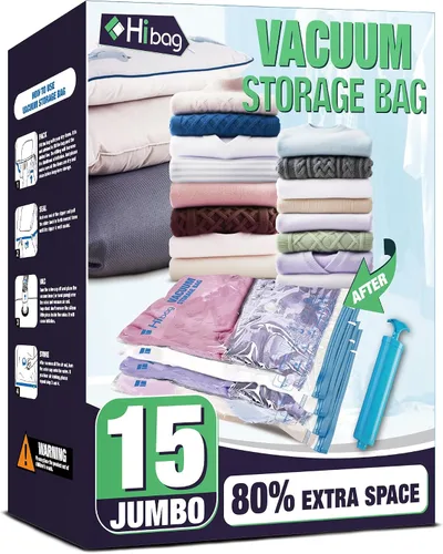 Vista 15 de Bolsas de almacenamiento al vacío, 10 bolsas pequeñas de ahorro de espacio con sello al vacío, bolsas de espacio, bolsas de sellador al vacío