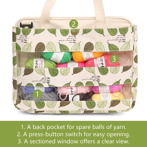 Vista 6 de LAVIEVERT Bolsa de tela para tejer, bolsa de almacenamiento de hilo para llevar proyectos, agujas de tejer, ganchos de ganchillo y otros accesorios