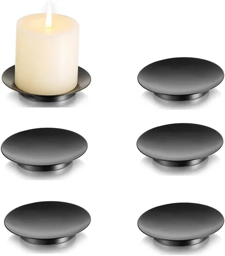 Vista 13 de Portavelas de pilar de hierro Inweder: bandeja y placa de vela negra de 4.25" Pedestal Stand for 3 Wick Jar Candles Tealight Gothtic Decor for