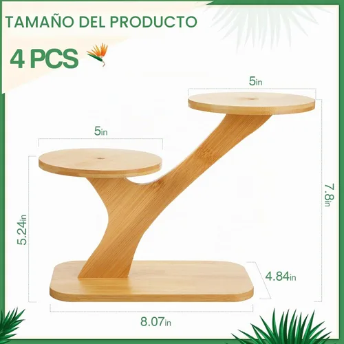 Vista 2 de 4 piezas de bambú soporte interior 3 niveles suculento ventana