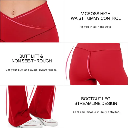 Vista 3 de HEGALY Pantalones de yoga acampanados para mujer, leggings cruzados, suaves, de cintura alta, pantalones casuales de entrenamiento con corte de bota