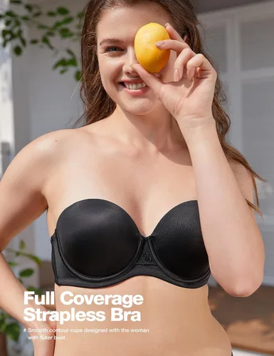 Vista 2 de Deyllo Sujetadores sin tirantes para mujer, talla grande, con varillas, cobertura completa, copa moldeada, brasier multisentido