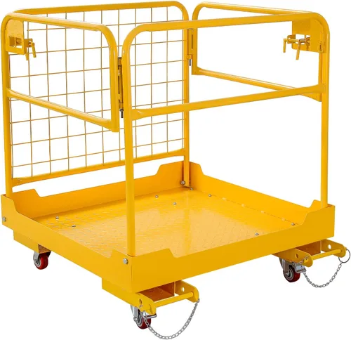 Vista 9 de Jaula de seguridad para carretilla elevadora de 36 x 36 pulgadas, cesta de elevación resistente con ruedas para trabajos aéreos, capacidad de 1200