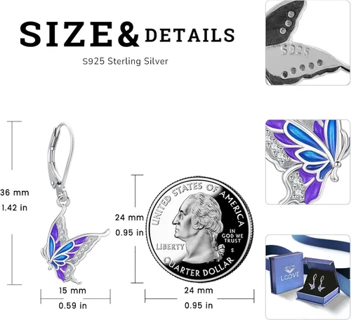 Vista 304 de Aretes colgantes de plata de ley con diseño de árbol de la vida, flor, abeja, animales, gato, colibrí, piedra lunar, turquesa, aretes con cierre
