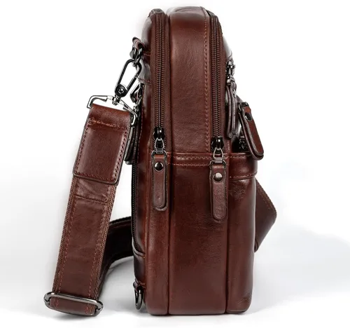Vista 5 de Bolsa de mensajero de cuero para hombre, bolsa de hombro pequeña de cuero para hombre, bolso de hombre
