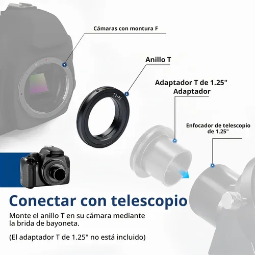 Vista 2 de Lightdow Anillo adaptador de lente de montaje T/T2 para Nikon D5500 D3300 D3200 D5300 D3400 D7200 D750 D3500 D7500 D500 D600 D610 D700 D800 D810 T2