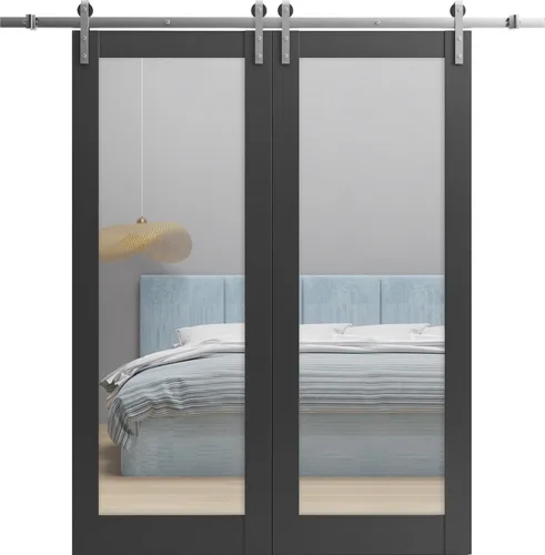 Vista 12 de Lucia 1299 - Puertas plegables plegables para armario corredizo de 2 x 18 x 80 pulgadas, color negro mate con espejo, juego de herrajes de molduras