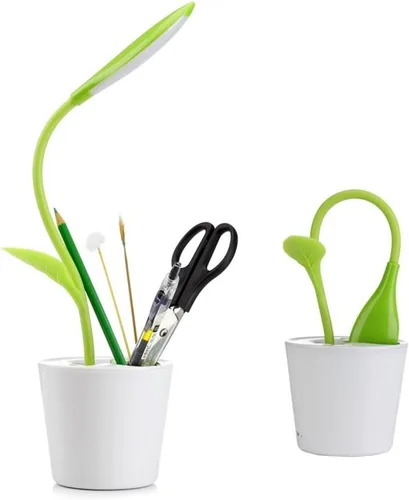 Vista 3 de Lámpara de escritorio táctil USB flexible, lámpara de escritorio LED de cuello flexible, 3 niveles de brillo, maceta con soporte para lápices