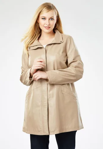 Vista 5 de Jessica London Chaqueta de cuero con cremallera frontal acampanada en talla grande para mujer