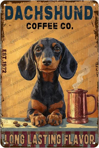 Vista 8 de Cartel de metal de café con diseño de perro y cafetería, diseño de pastor australiano, decoración de pared, 12 x 8 pulgadas