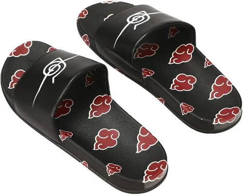 Vista 2 de Naruto Shippuden Akatsuki Red Cloud Symbol - Sandalias para hombre Negro