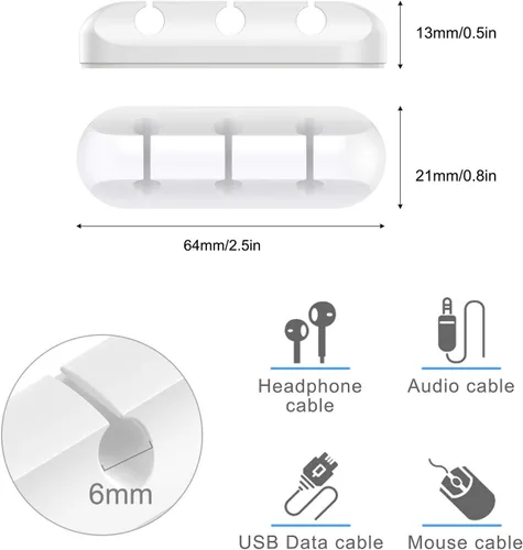 Vista 3 de SOULWIT Clips de soporte para cables, paquete de 3 clips organizadores de cables de silicona autoadhesivos para escritorio, cable de carga USB