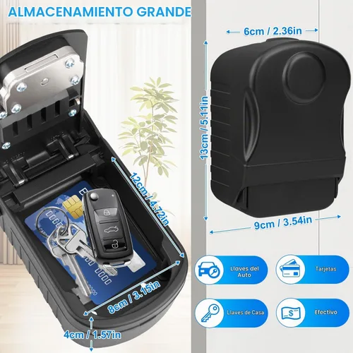 Vista 5 de BKNOOU Keys Lock Box con código, caja de seguridad de gran capacidad para montaje en pared 4-digit Resettable Combination, with Spare Key