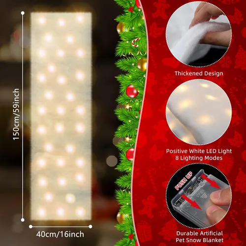 Vista 2 de 4 mantas de nieve de Navidad preiluminadas con luces LED, camino de mesa iluminado para vacaciones, accesorios de aldea de Navidad, decoración