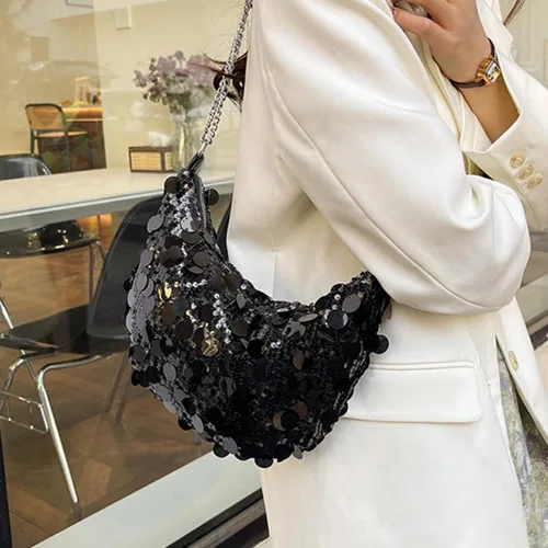 Vista 3 de Bolso de noche con lentejuelas brillantes para mujer, bandolera y bandolera para fiesta, graduación, boda