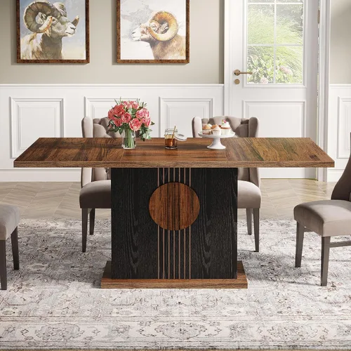 Vista 3 de Tribesigns Mesa de comedor rectangular de 55 pulgadas para 4 a 6 personas, mesa de comedor de madera de granja para cocina, comedor y sala de estar