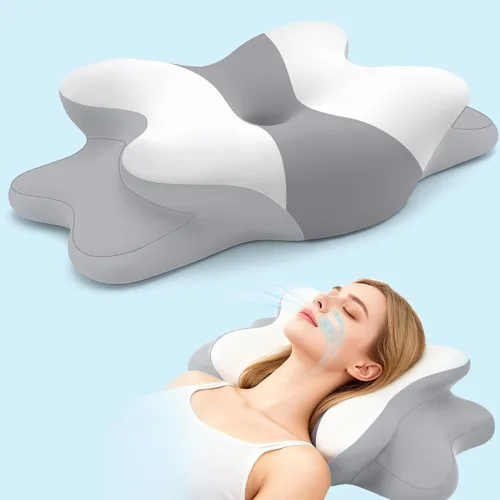 Vista 9 de Almohada de apnea del sueño con alivio del dolor de cuello y ronquidos, almohada cervical ortopédica, almohada ergonómica de espuma viscoelástica