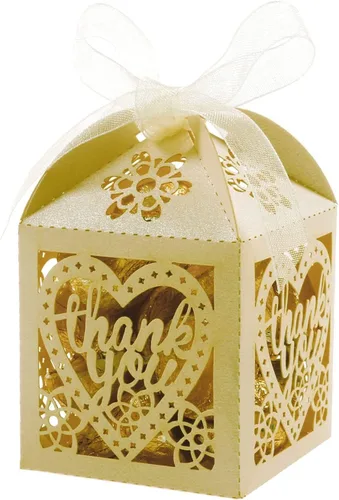 Vista 4 de COTOPHER Cajas cortadas con láser, 60 cajas de regalo de agradecimiento, cajas de regalo de boda, cajas de dulces de encaje para bodas, despedidas